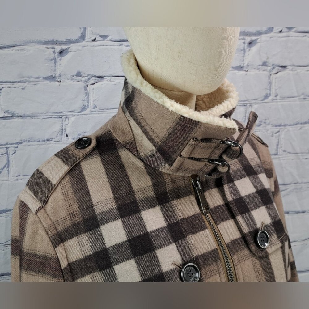 Burberry Brit Women's Wool Jacket Nova Check Faux Shearling Winter Bomber 12 US - Picture 7 of 16